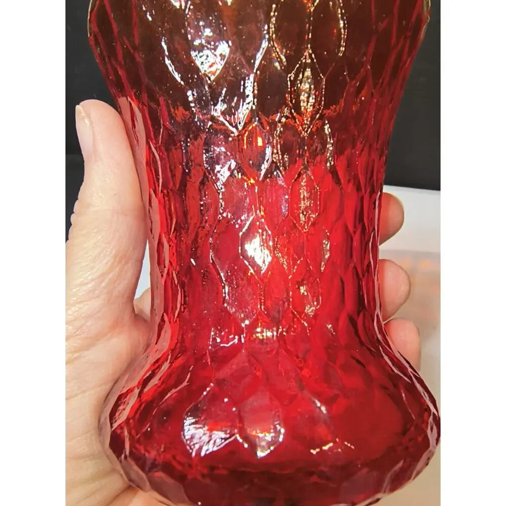 1852.  Red Honeycomb Glass Peg Votive Holder Vintage
